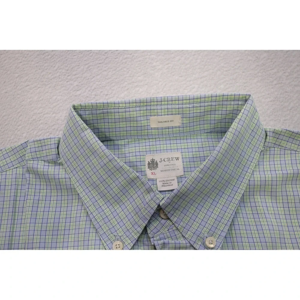 J. Crew Button Up Dress Shirt Mens XL Blue Green Plaid Tailored Fit EUC